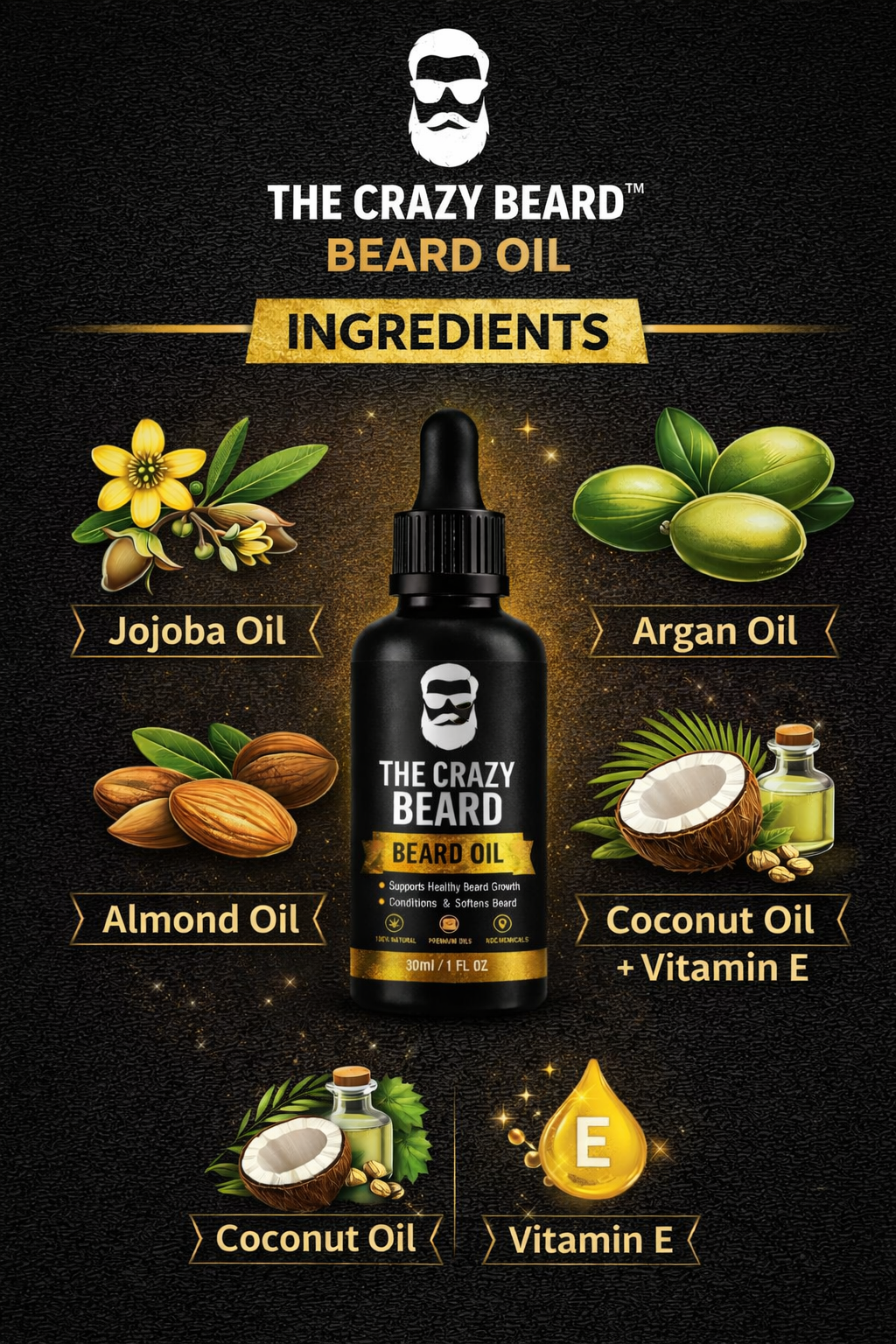 THE CRAZY BEARD™ | Premium Beard Growth Oil | Nourish, Strengthen & Stimulate Beard Growth